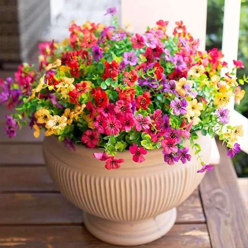 Artificial Flower Bouquet UV-Resistant Faux Eucalyptus & Daisies Multicolor Outdoor Decor