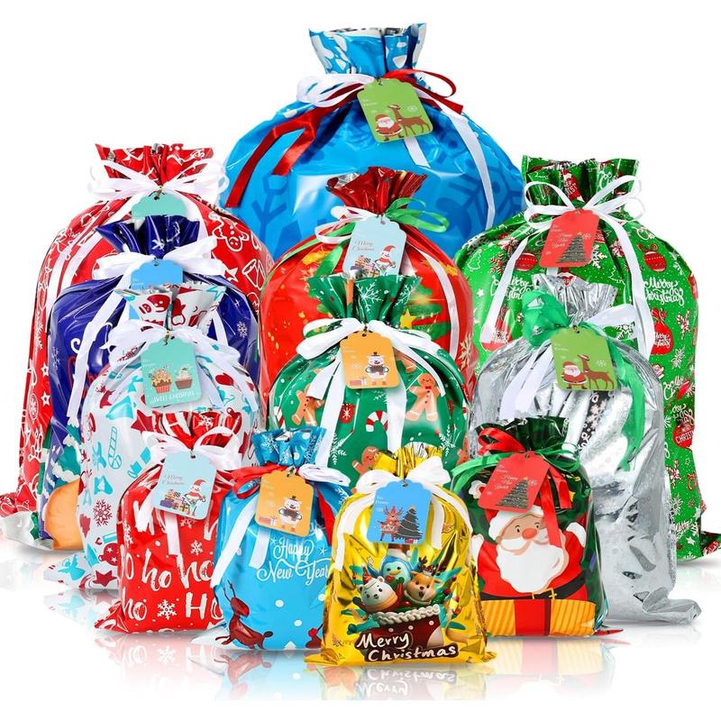 PACIFICRIMOS 38-Piece Holiday Gift Bag with Christmas Drawstring Bags and Gift Tags