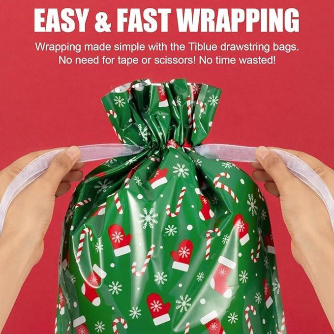 PACIFICRIMOS 50-Piece Christmas Drawstring Gift Bag Set (Includes Tags)