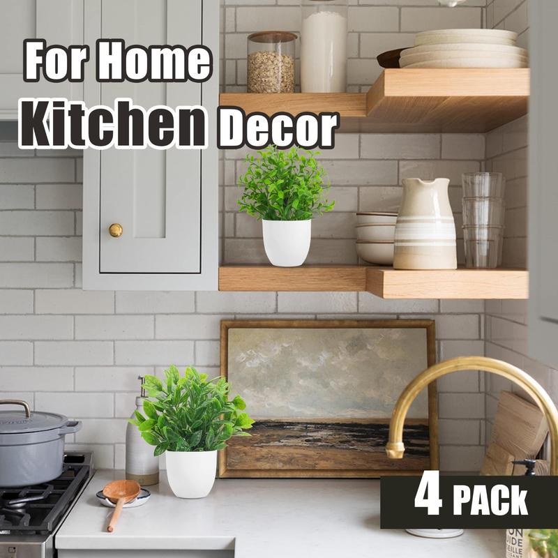 4-Pack Mini Artificial Eucalyptus in White Pot for Home Decor & Gifts