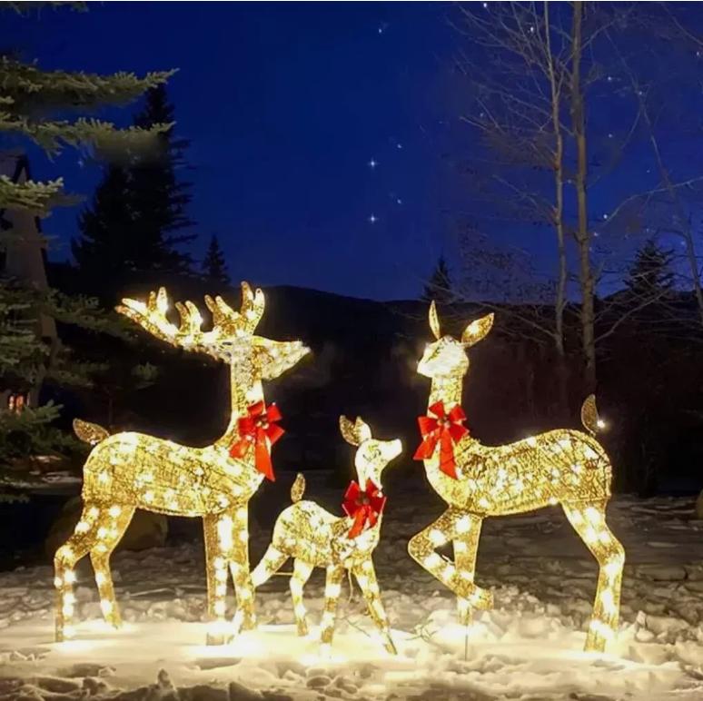 PACIFICRIMOS 11.8-inch 3-Piece Illuminated 2D Christmas Reindeer Set for Outdoor Garden Decor with 175 LED Lights