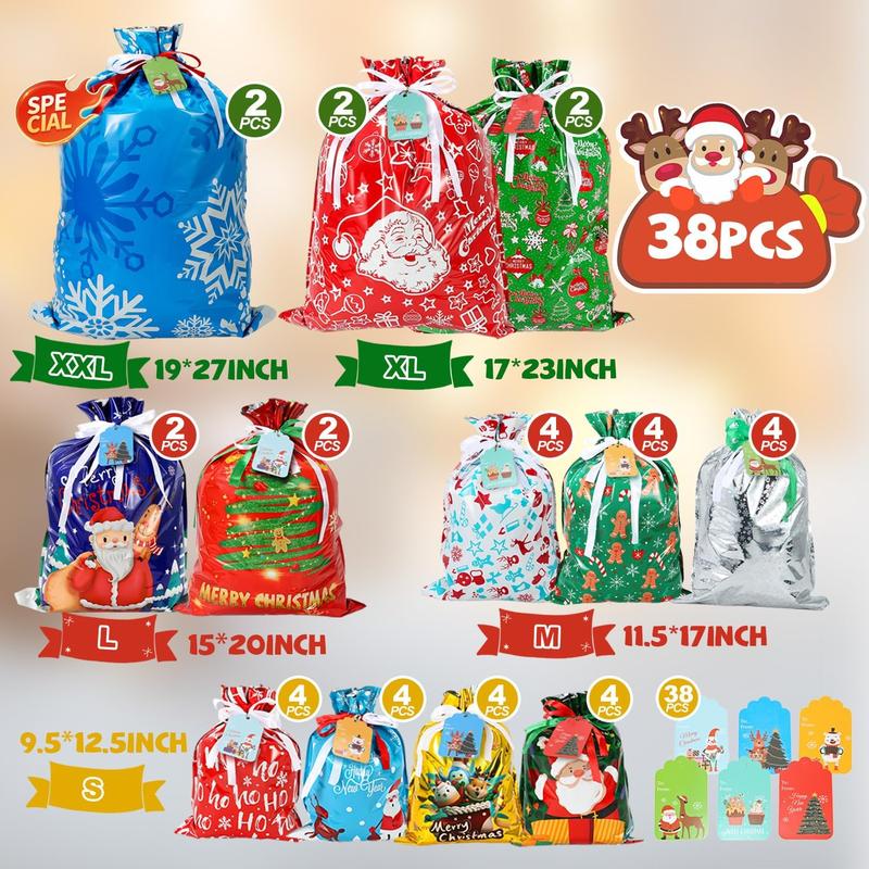 PACIFICRIMOS 38-Piece Holiday Gift Bag with Christmas Drawstring Bags and Gift Tags